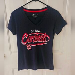 St. Louis Cardinals Women's Navy Blue V-Neck T-Shirt Large